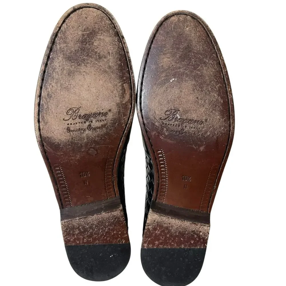 Bragano Crocodile Woven Leather Tassel Loafers Black/Brown Made In Italy 10.5 N
